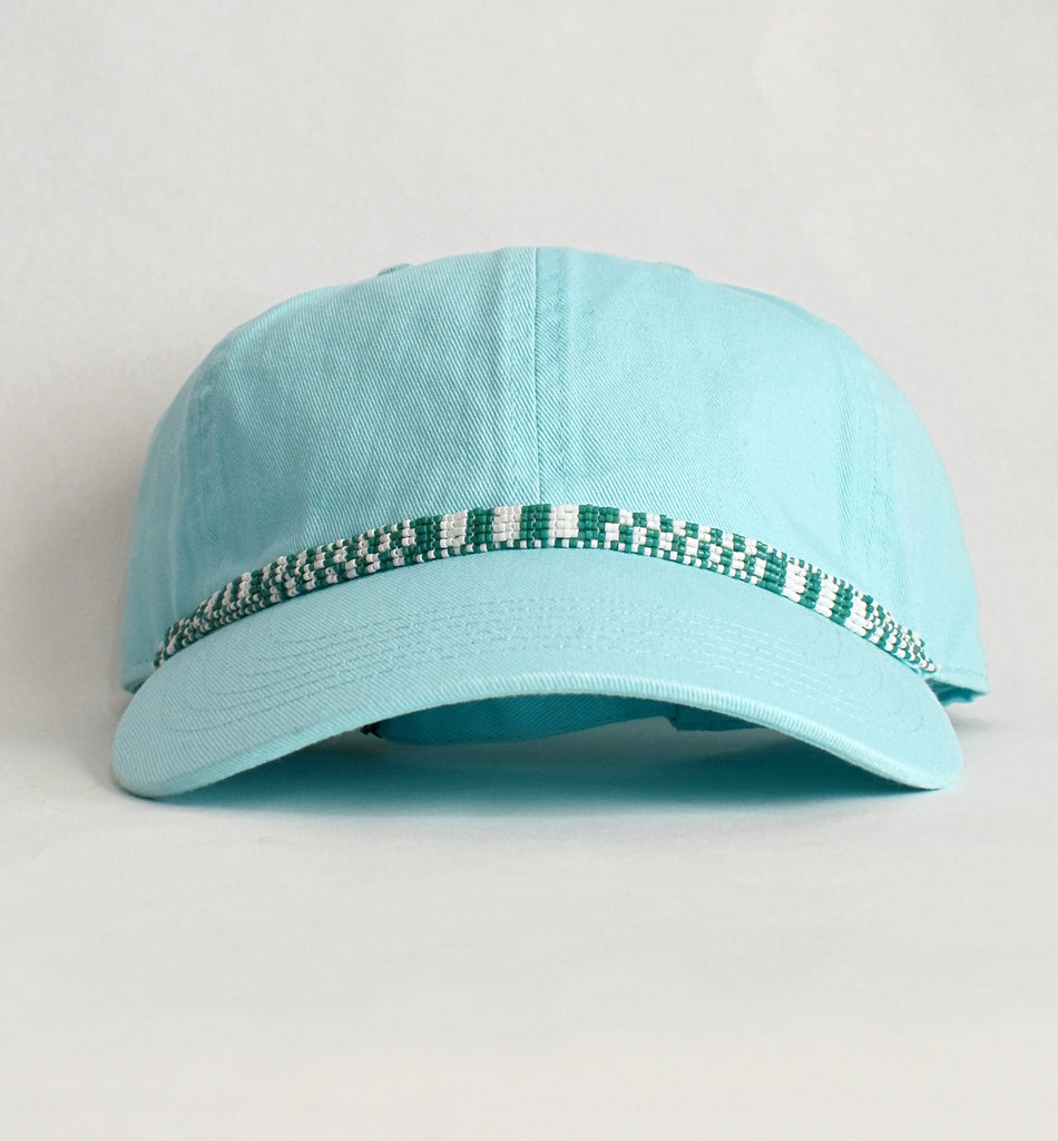 aqua dad hat - green white checks