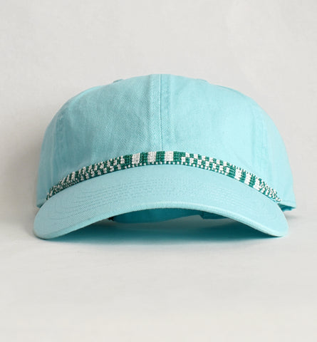 aqua dad hat - green white checks