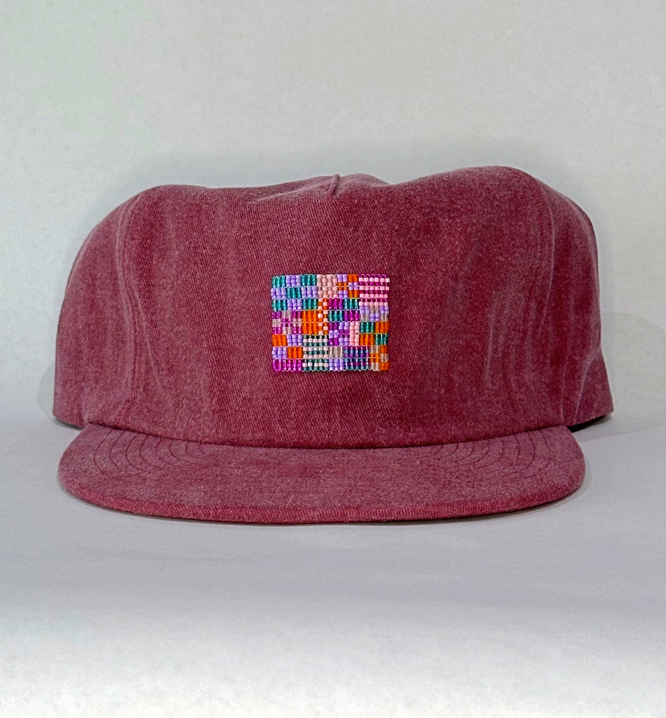 berry flat brim hat - pink quilt patch