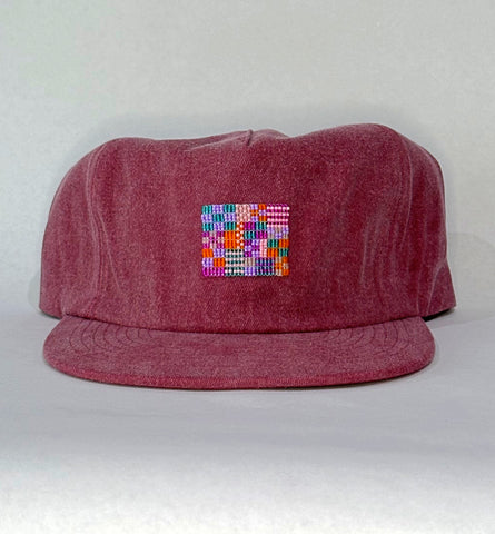 berry flat brim hat - pink quilt patch