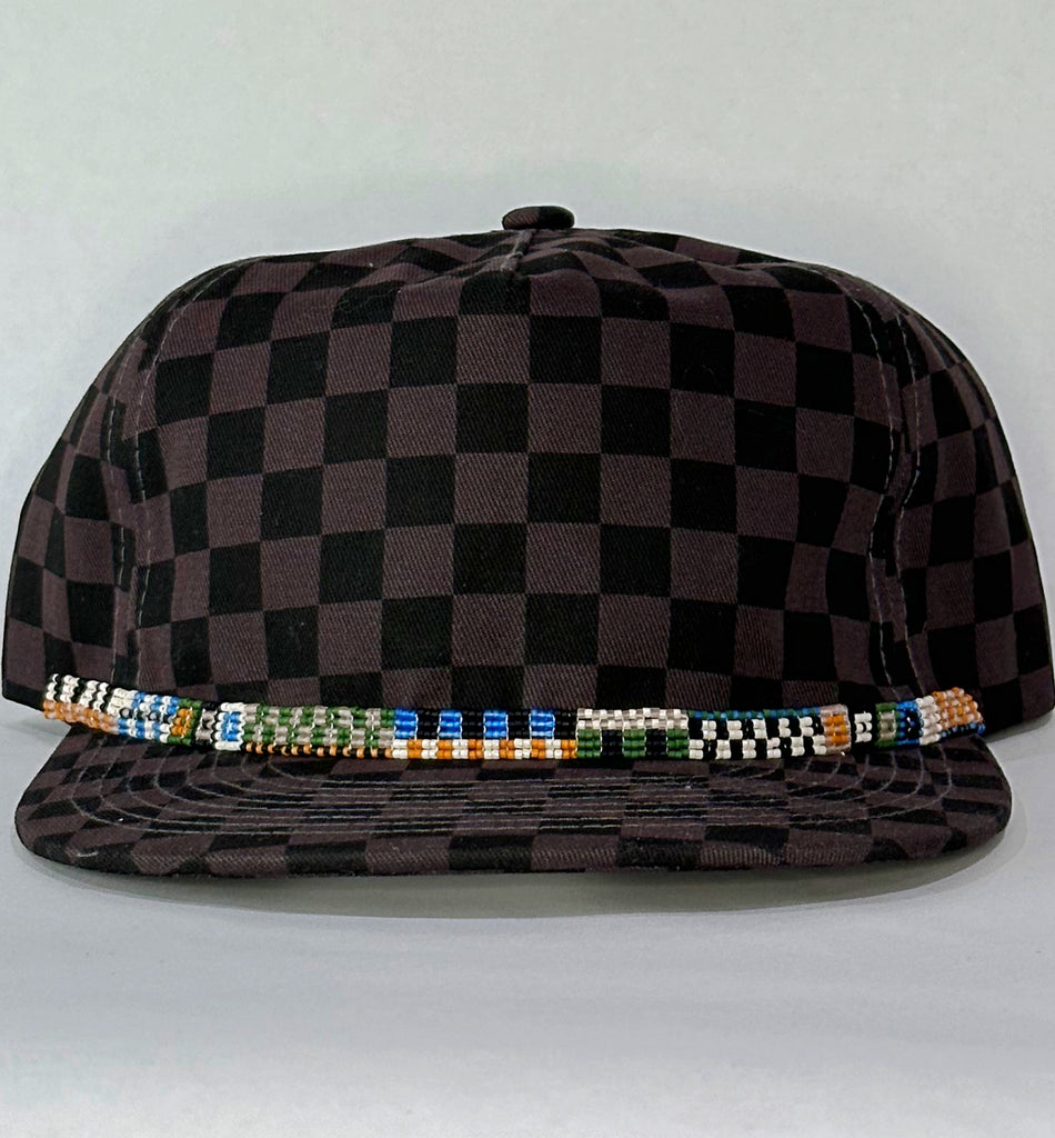 black checkerboard flat brim hat - earth band