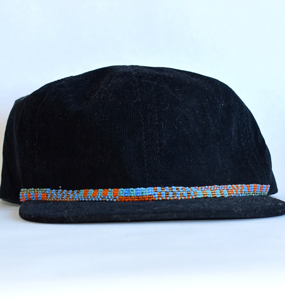 black micro cord hat - bright checkers