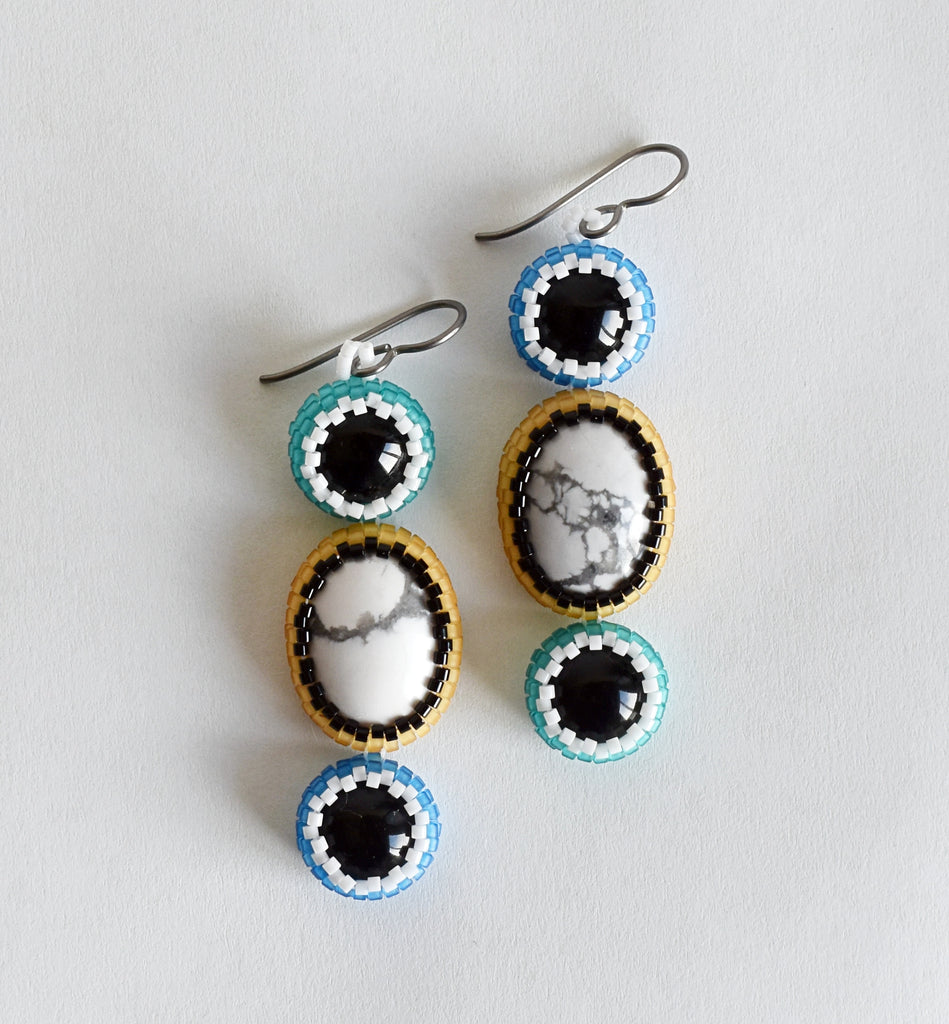 triple stone drop earrings - beachy