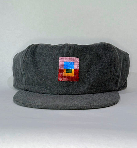 washed black flat brim hat - albers red patch