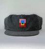 washed black flat brim hat - albers red patch