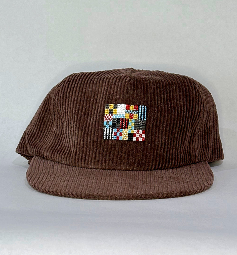 chocolate cord flat brim hat - quilt patch