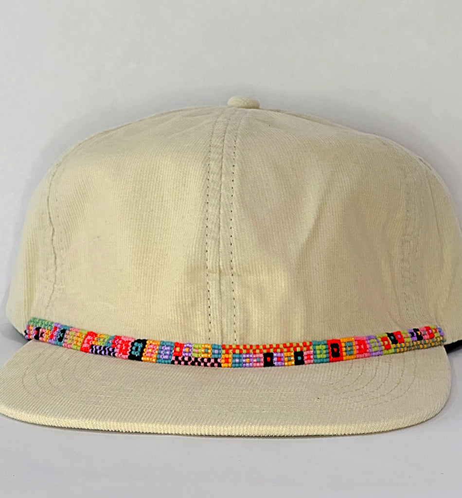 eggshell micro cord hat - bright squares band