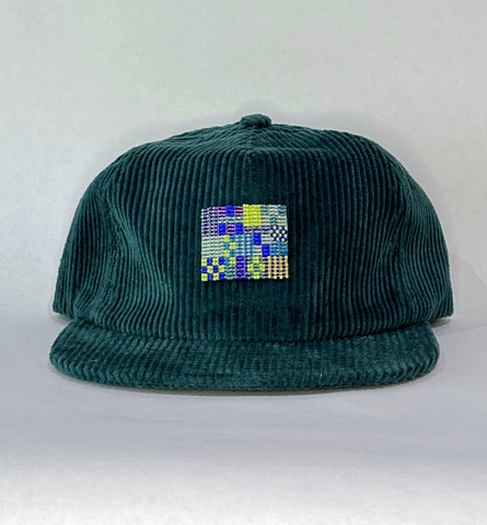 green cord flat brim hat - tonal quilt patch