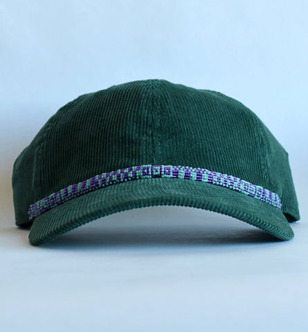 green cord dad hat - purple aqua checker