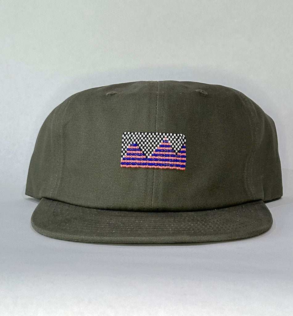 grey flat brim hat - peaks patch