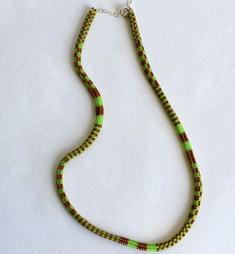 narrow patterns necklace - green and chocolate