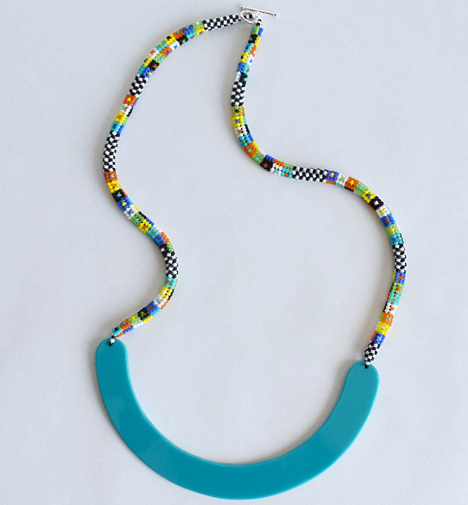 patterned semi rope necklace - turquoise