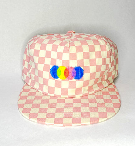 pink checker flat brim hat - color connect