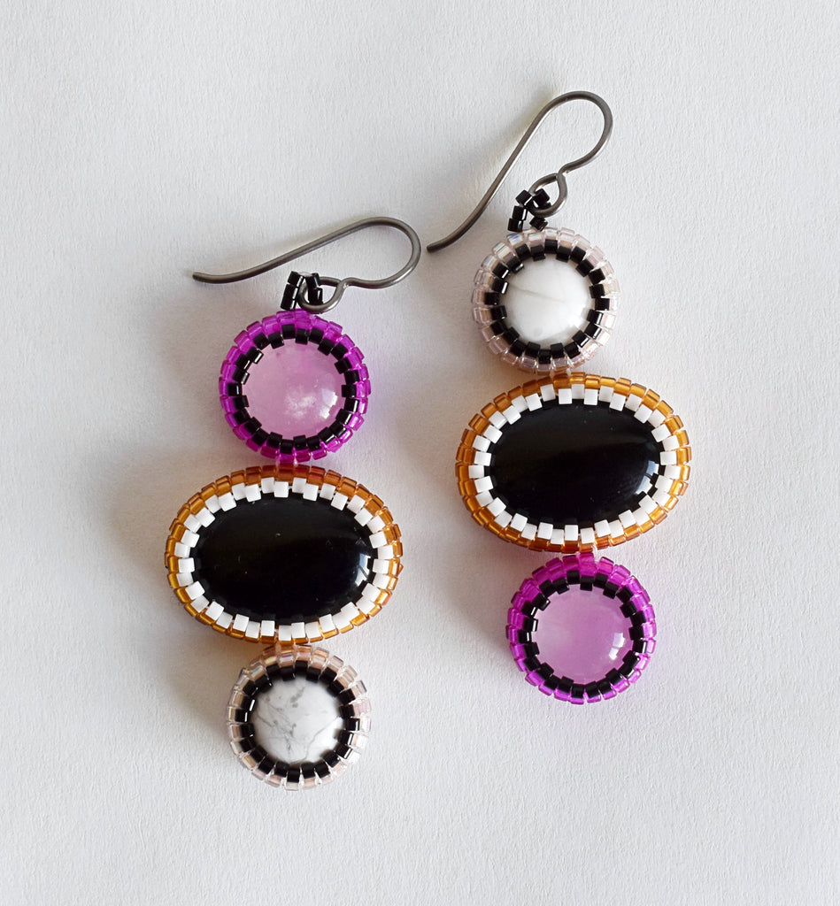 triple stone drop earrings - pinks