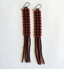 windowpane fringe earrings - brown