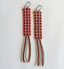 windowpane fringe earrings - red