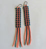 windowpane fringe earrings - teal