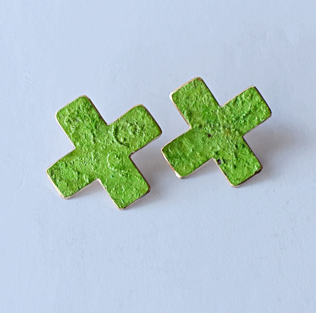 cross stitch earrings - lime green