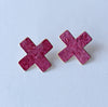 cross stitch earrings - magenta