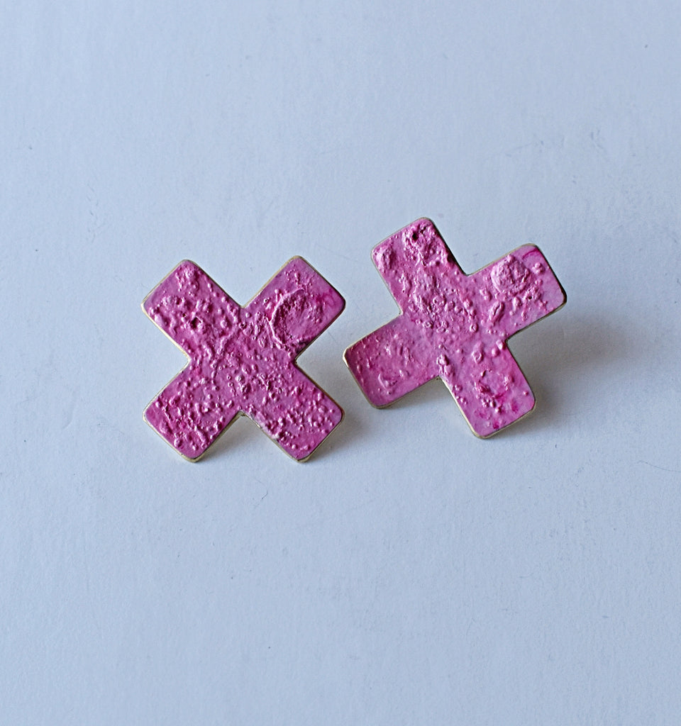 cross stitch earrings - pink