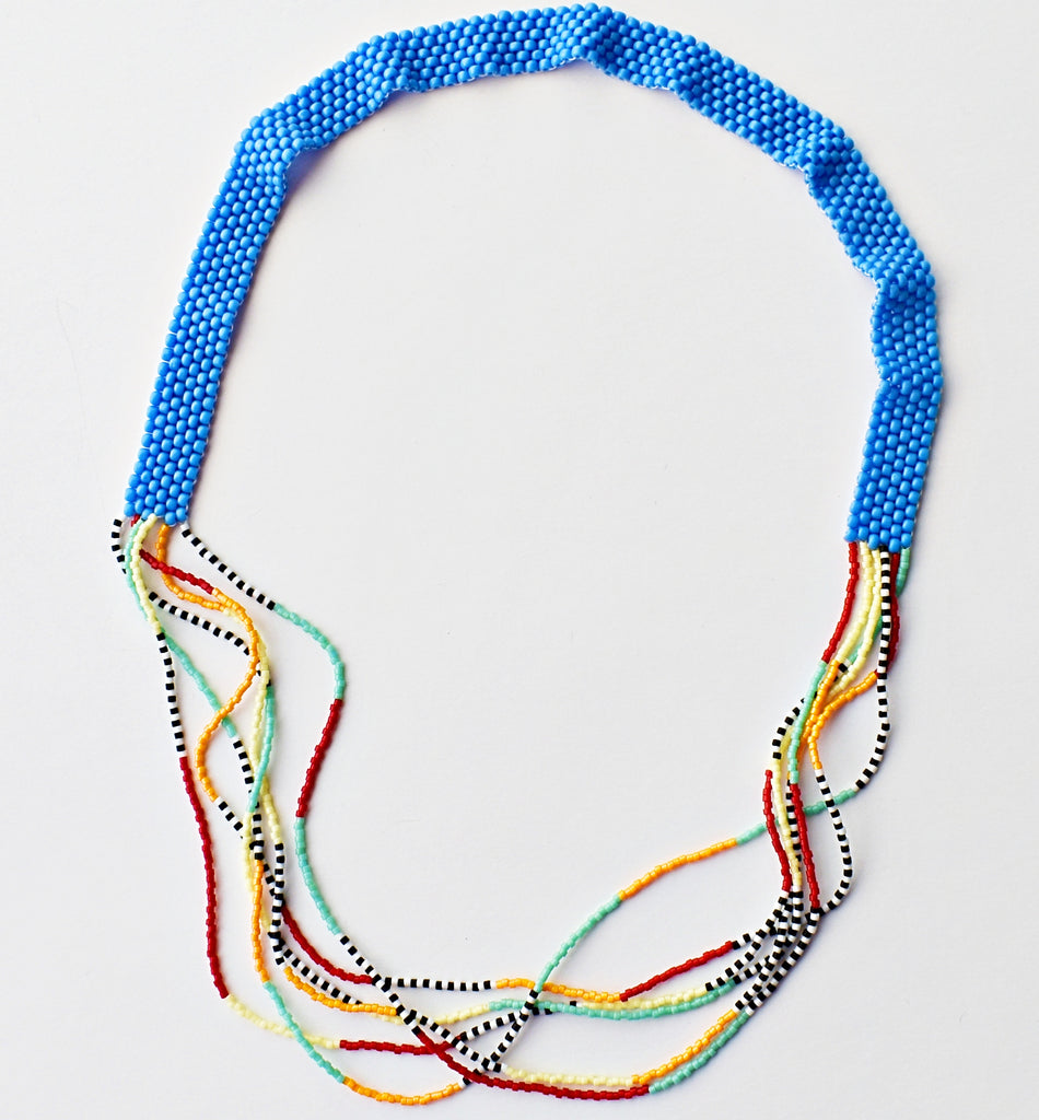 flat and strands necklace - light blue