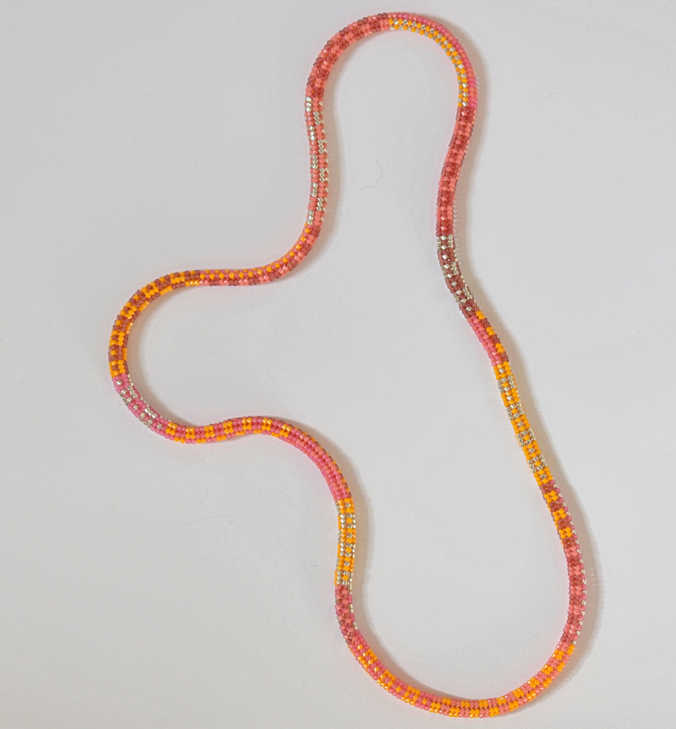 mixed checker long rope - pink, orange, red, silver