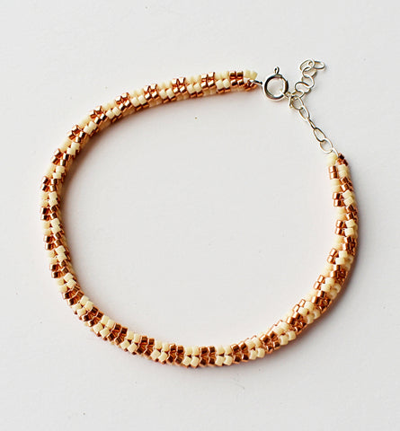 narrow check rope bracelet - copper, creme