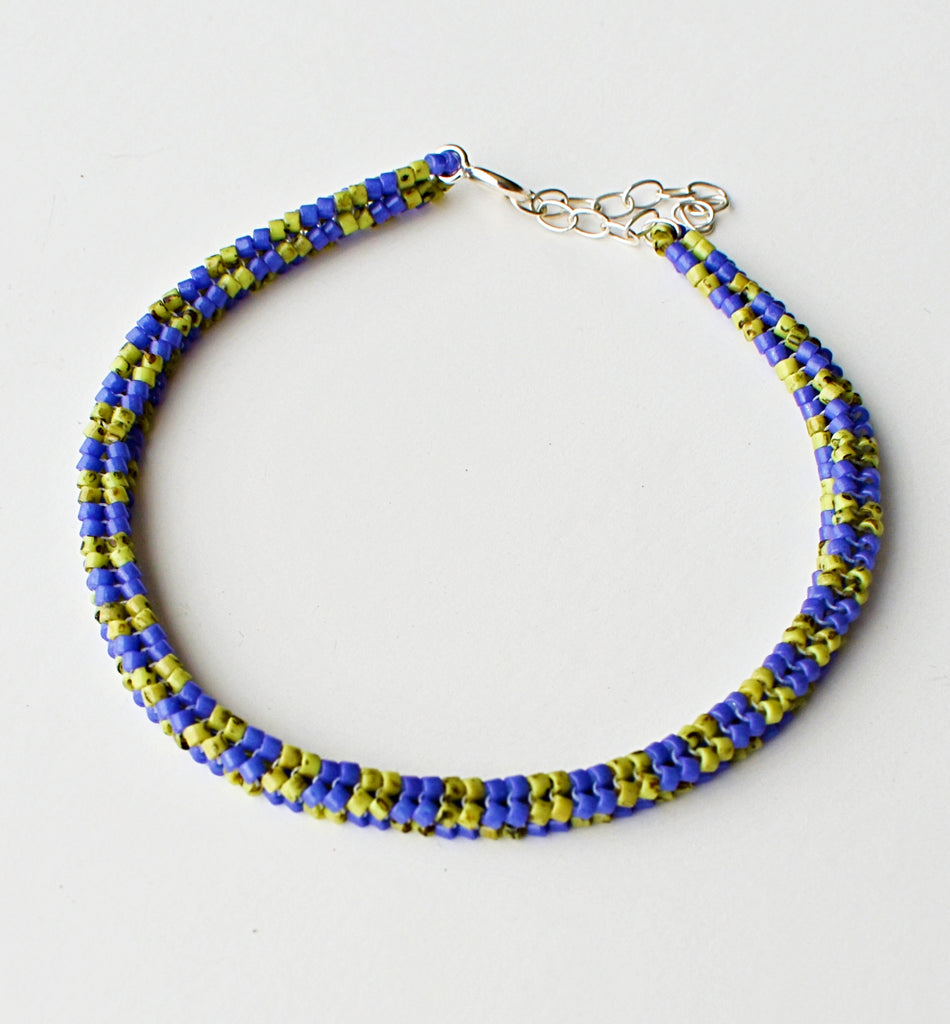 narrow check rope bracelet - purple, green