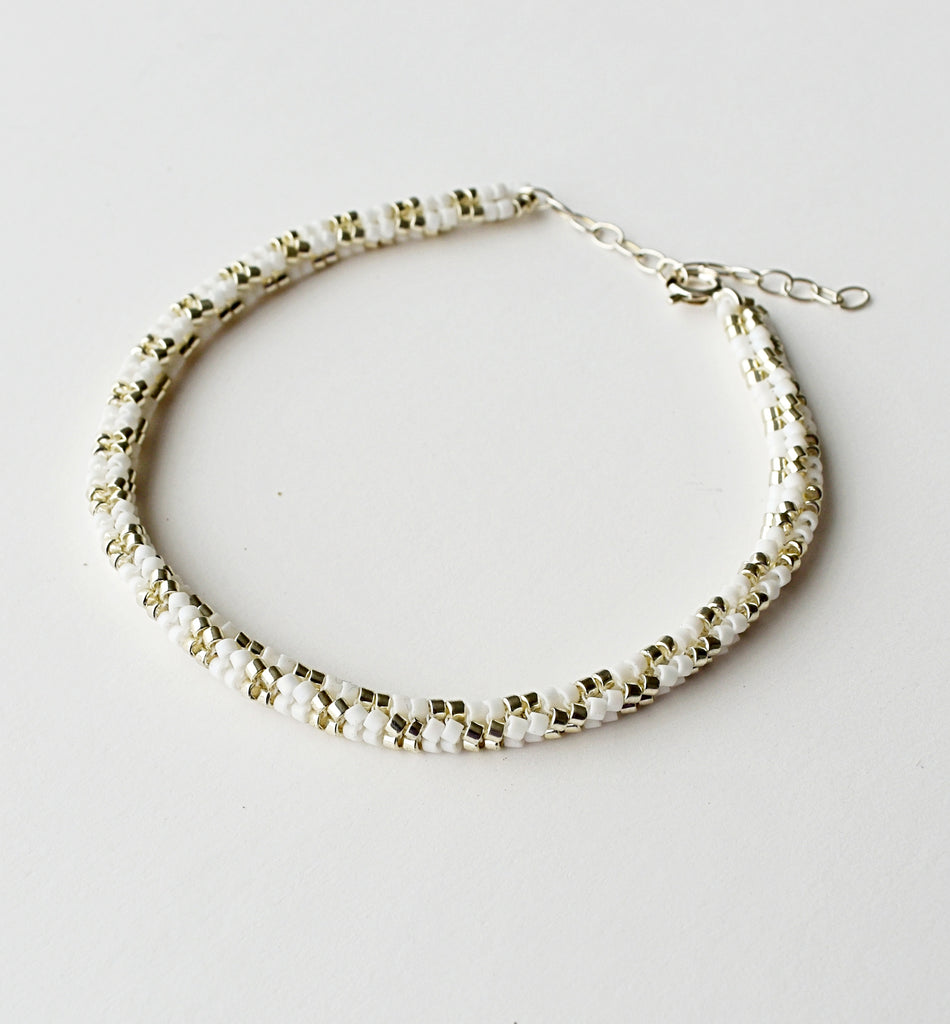 narrow check rope bracelet - silver, white