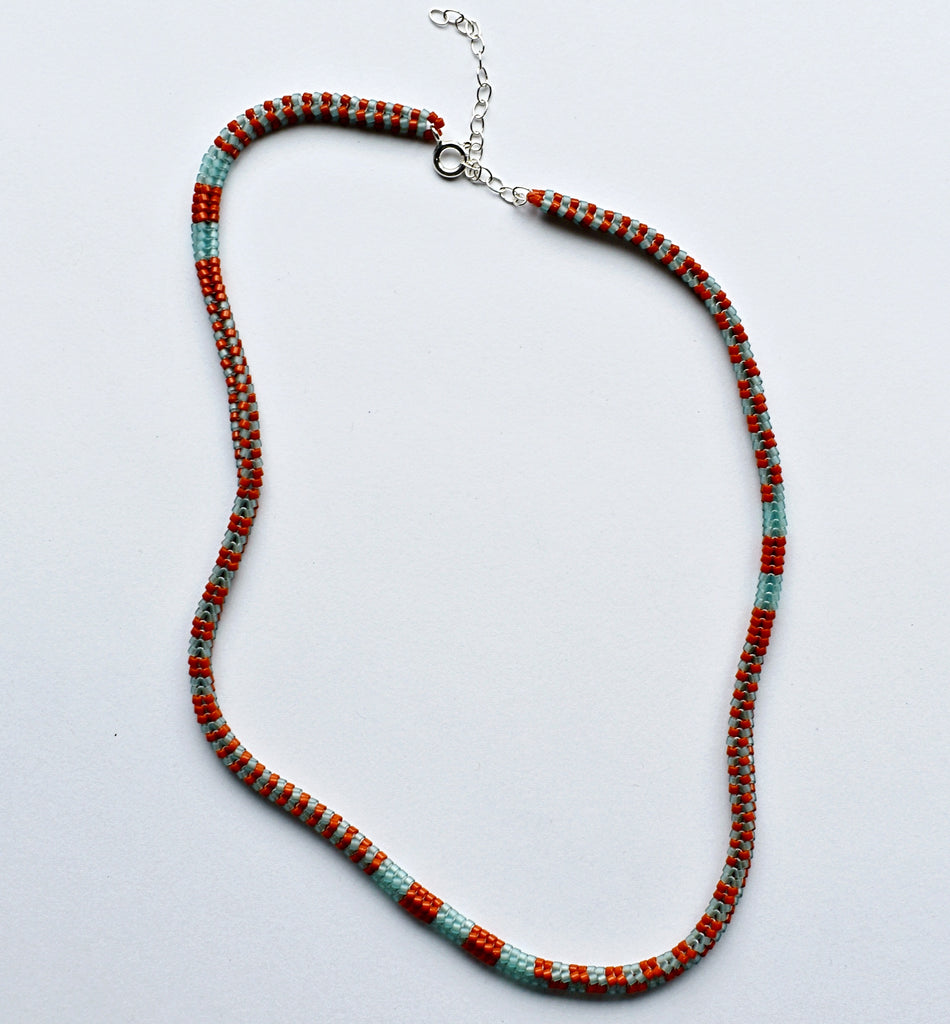 narrow patterns necklace - seafoam and chocolate *