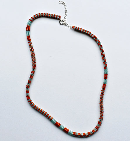 narrow patterns necklace - seafoam and chocolate *
