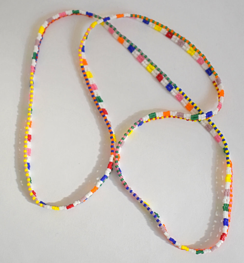 Narrow ribbon necklace - rainbow checks