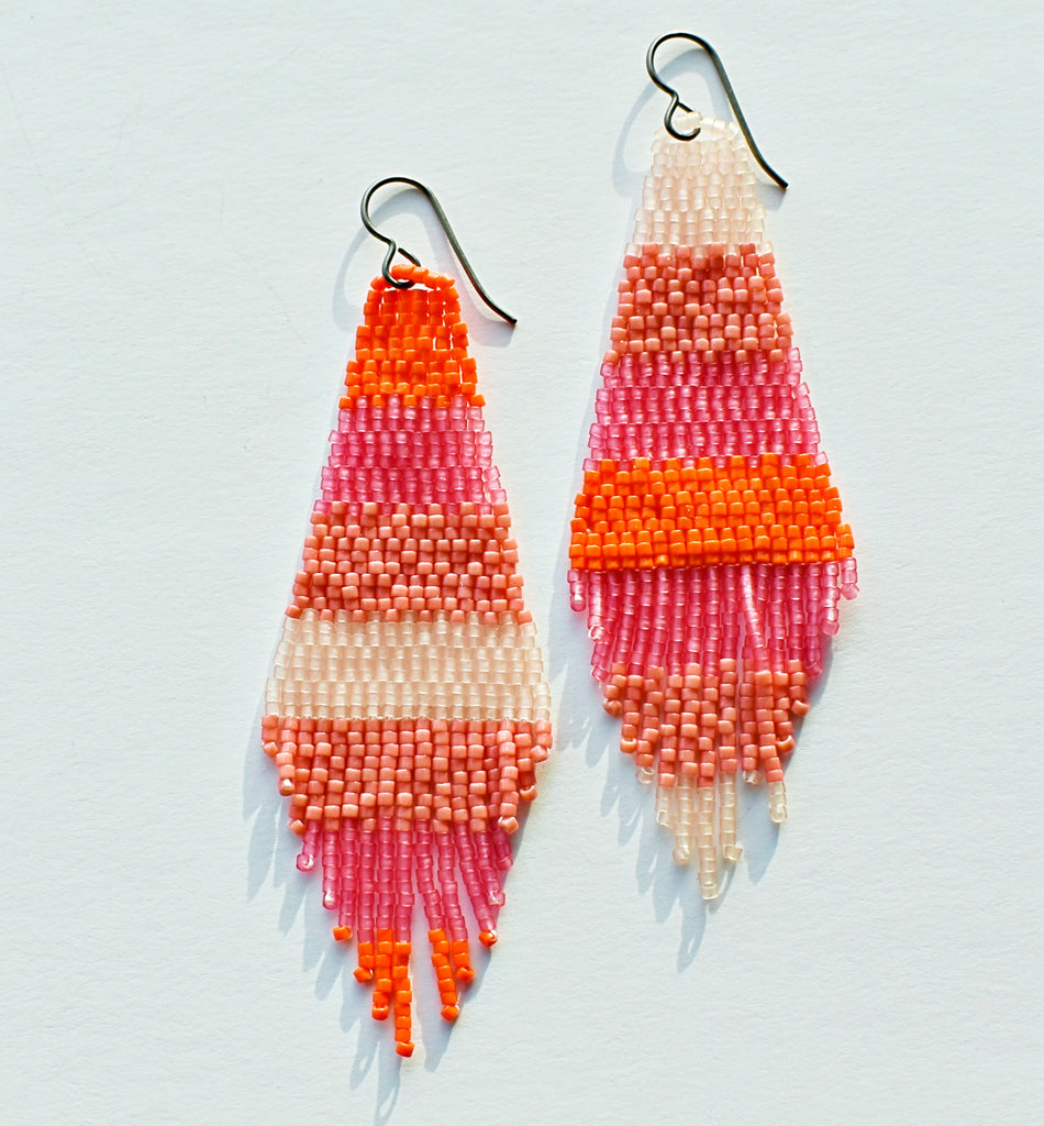 stripes diamond fringe earrings - pink