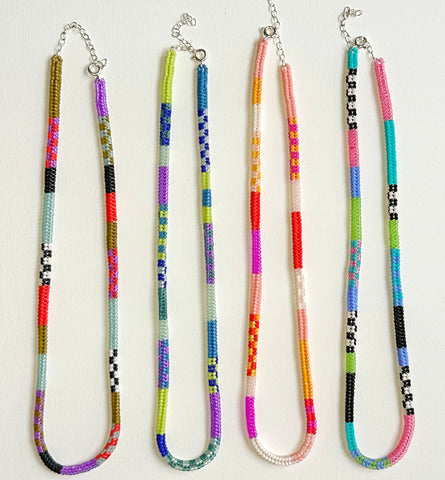 narrow colorblock and check necklaces