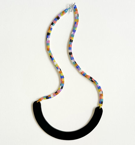 checker semi rope necklace - black