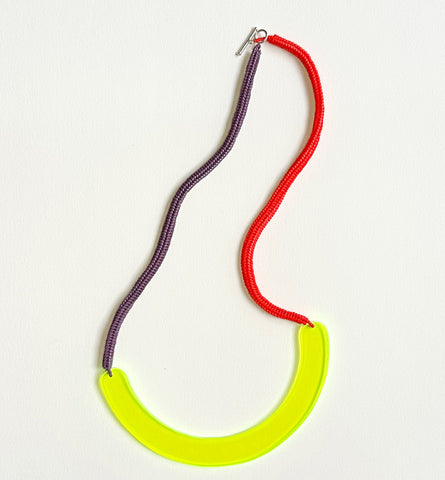 colorblock semi rope necklace - neon yellow