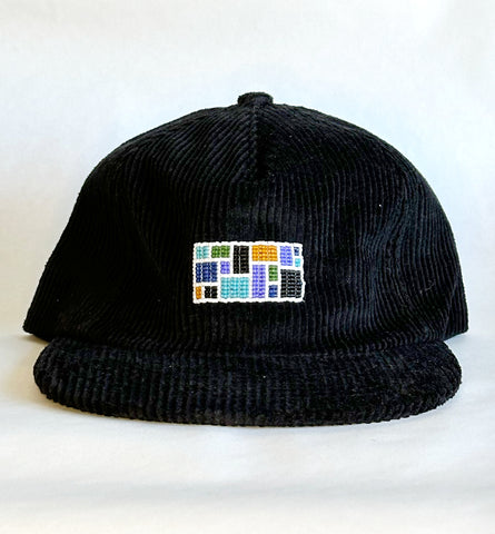 black cord flat brim hat - cool mosaic patch