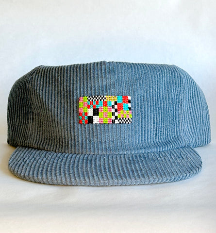 blue cord flat brim hat - bright memphis patch