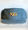 blue cord flat brim hat - bright memphis patch