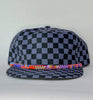 blue tonal checkerboard flat brim hat - warm band