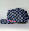 blue tonal checkerboard flat brim hat - warm band