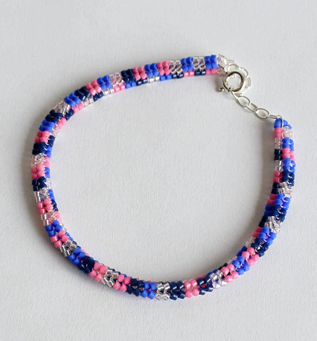 narrow check rope bracelet - pinks and blues