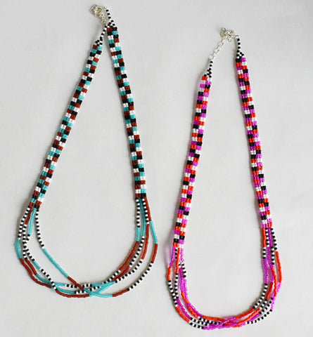 checker ribbon strand necklace - all colors