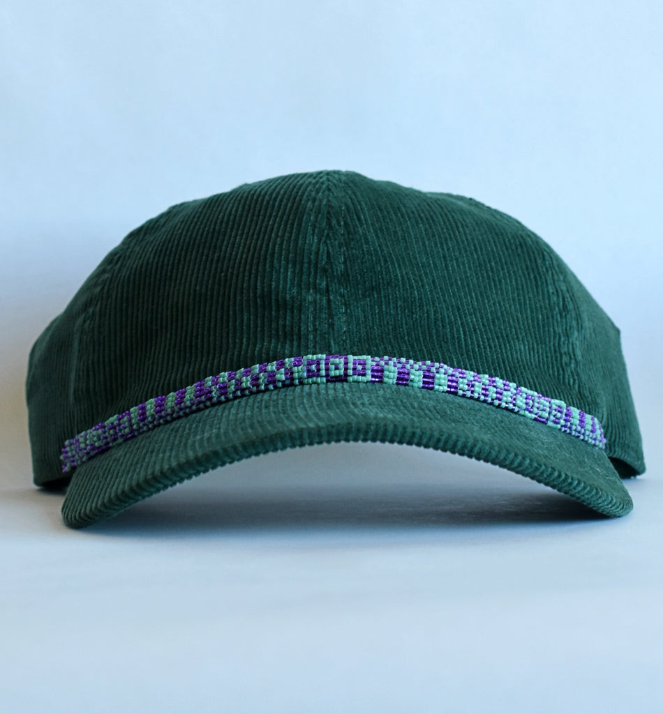 green cord dad hat - purple aqua checker