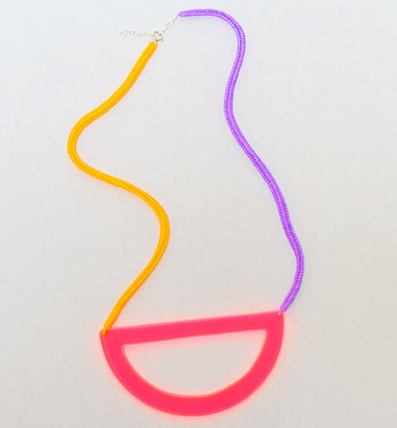 half circle rope necklace - neon pink
