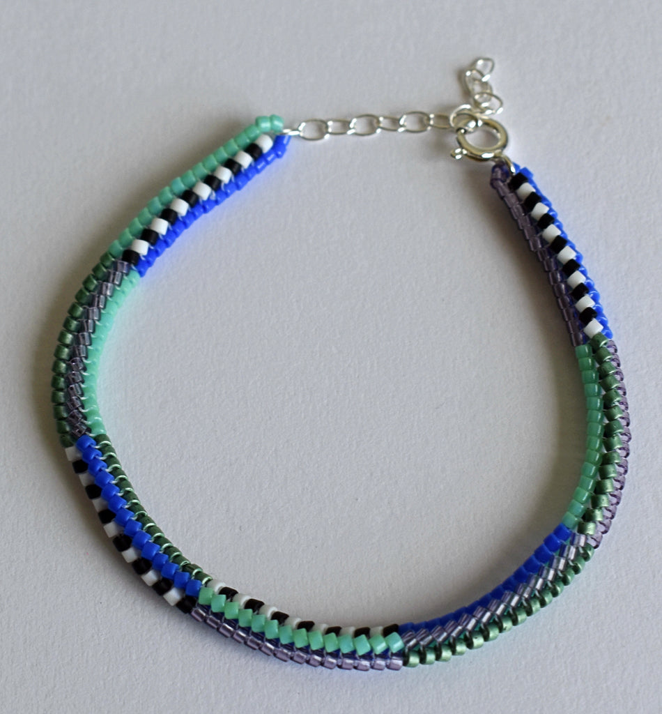 narrow stripes rope bracelet - blues