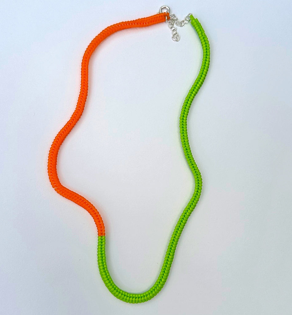 narrow duo necklace - orange lime green