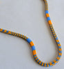 narrow patterns necklace - blue and mango