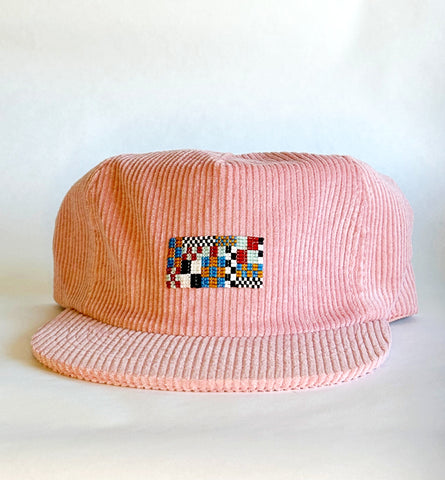 pink cord flat brim hat - autumn memphis patch