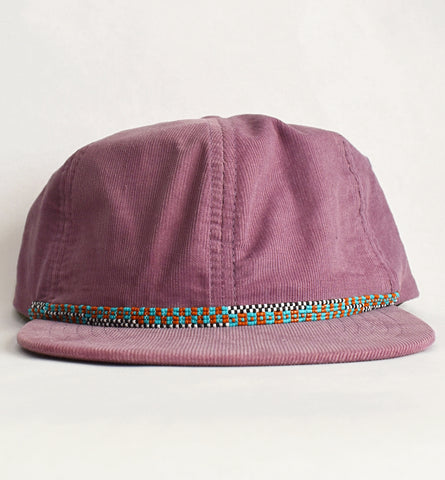 purple cord hat - turquoise brown checks